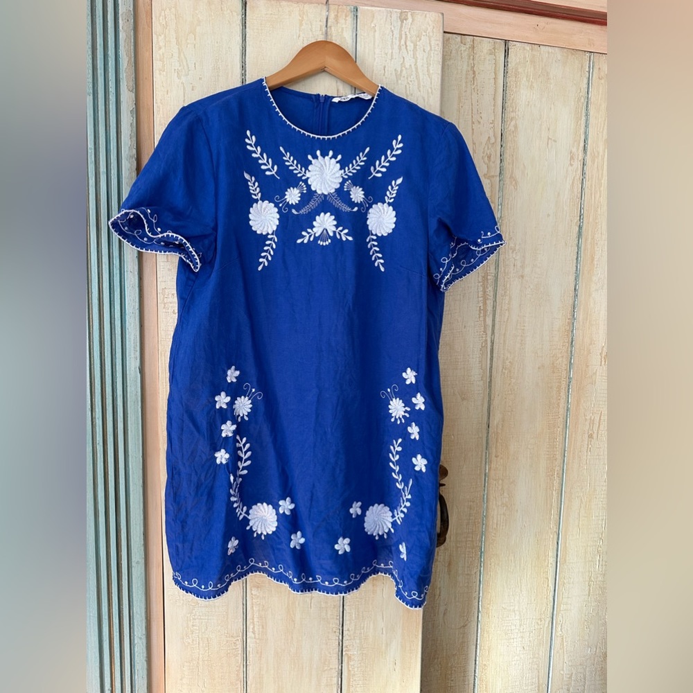 Zara embroidered blue dress